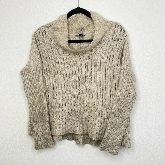 Eileen Fisher Open‎ Knit Mohair Turtleneck Mock Neck Hi Low Oatmeal Sweater Sz L - Picture 10 of 16